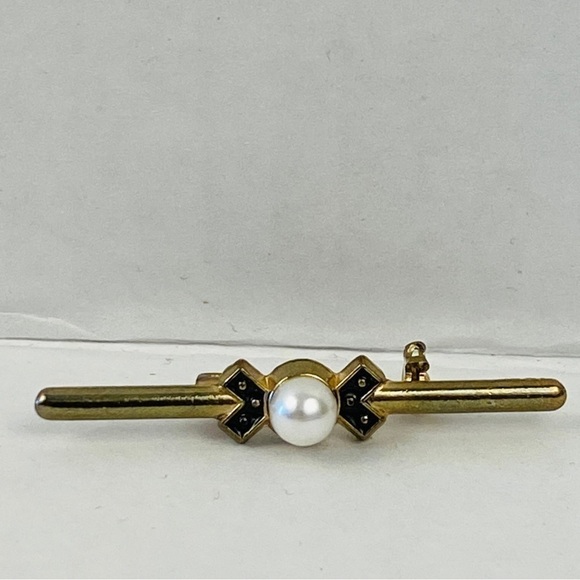Art nouveau faux Pearl brooch black gems pin - Picture 1 of 6